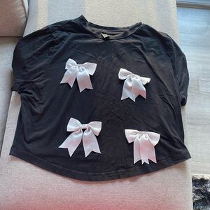 Black and White Crop Top with Bow Accents